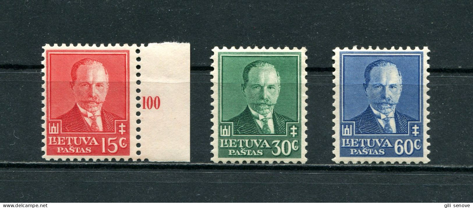 Lithuania 1934 Mi. 391-393 Sc 283-285 President Antanas Smetona MNH** - Lithuania
