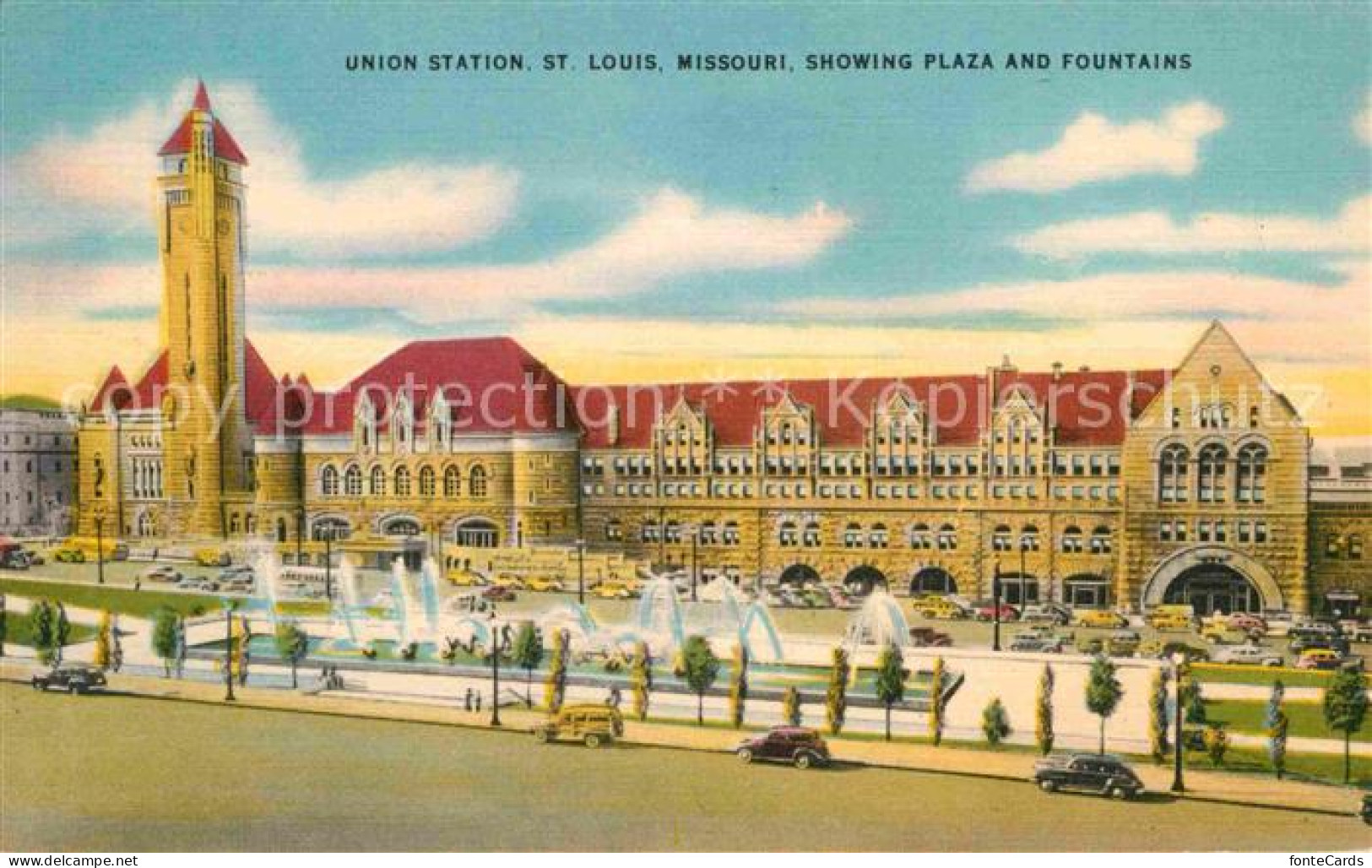 72637160 St Louis Missouri Union Station Showing Plaza And Fountains Illustratio - Other & Unclassified