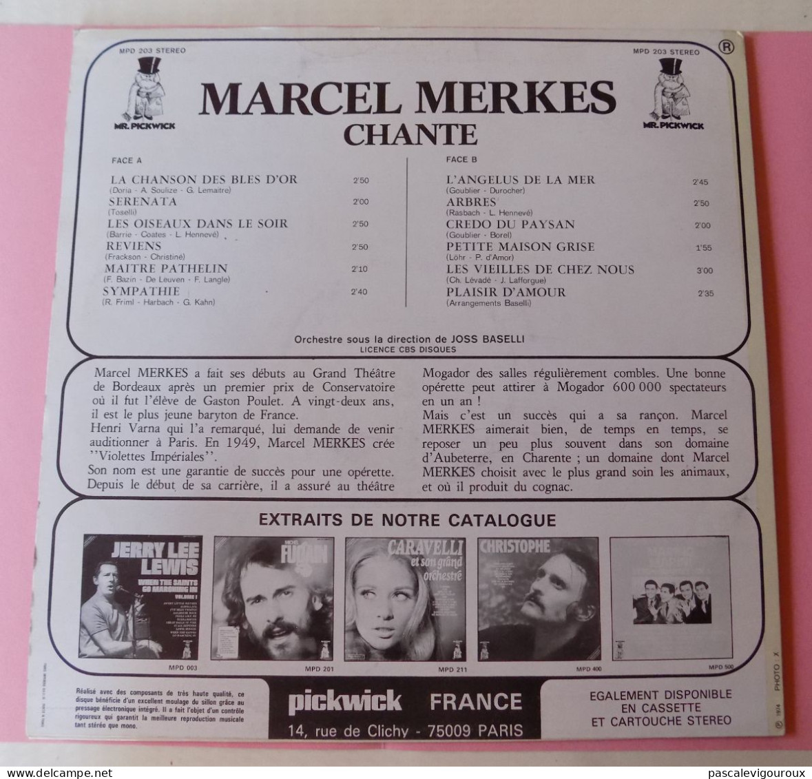 Disque Vinyle 33T Marcel Merkès ‎– Chante - Otros - Canción Francesa