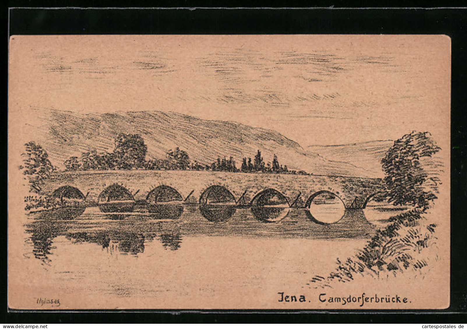 Künstler-AK Jena, Camsdorfer Brücke  - Jena