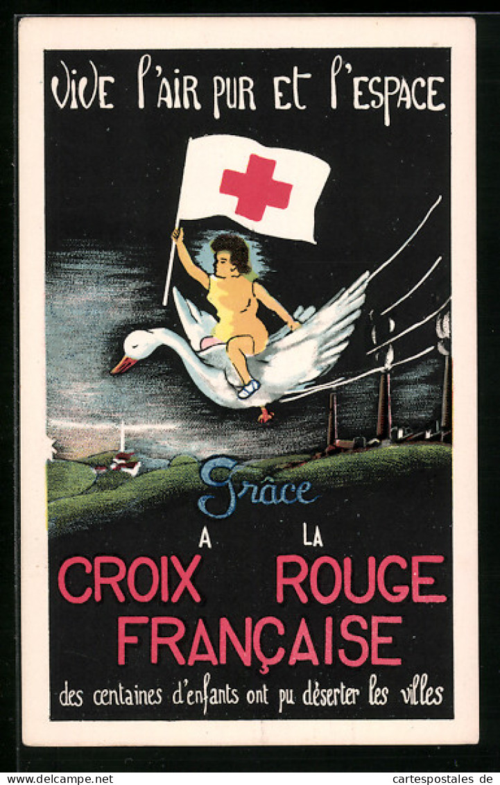 AK Kleinkind Auf Fliegender Gans Mit Rotes Kreuz-Fahne  - Red Cross