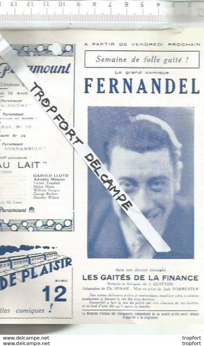 Bb // Vintage // Old French Movie Program Paramount 1936 / Programme Cinéma Harold LLOYD // FERNANDEL - Programmi