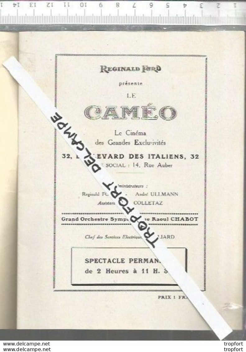 XW // Vintage // Programme Cinéma CAMEO 1926 Benedetti Concert // Film Guerre Sécession - Programmes