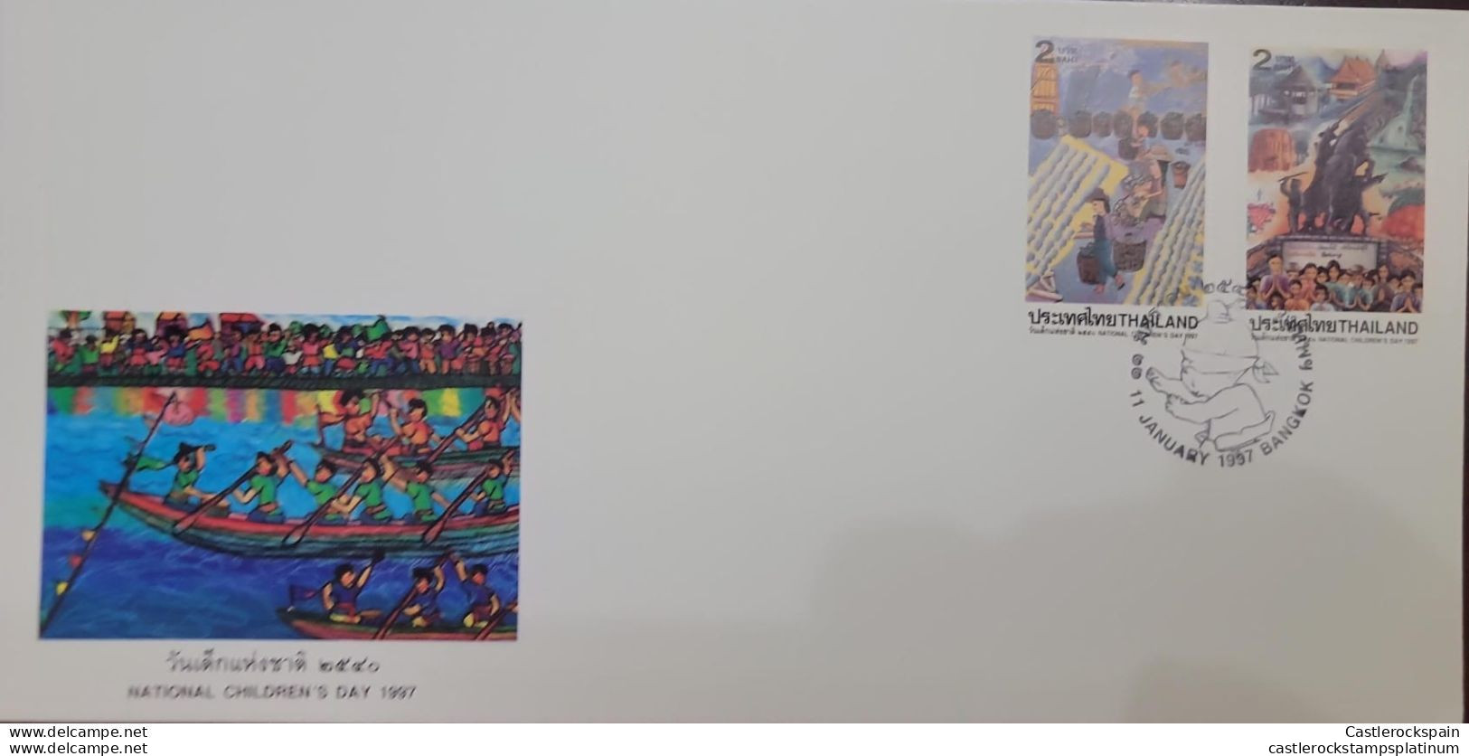 O) 1997 THAILAND, CHILDREN'S DAY, PAINTINGS, PROCESSING FISH, MONUMENT, CHILDREN IN PRAISE, FDC XF - Thaïlande