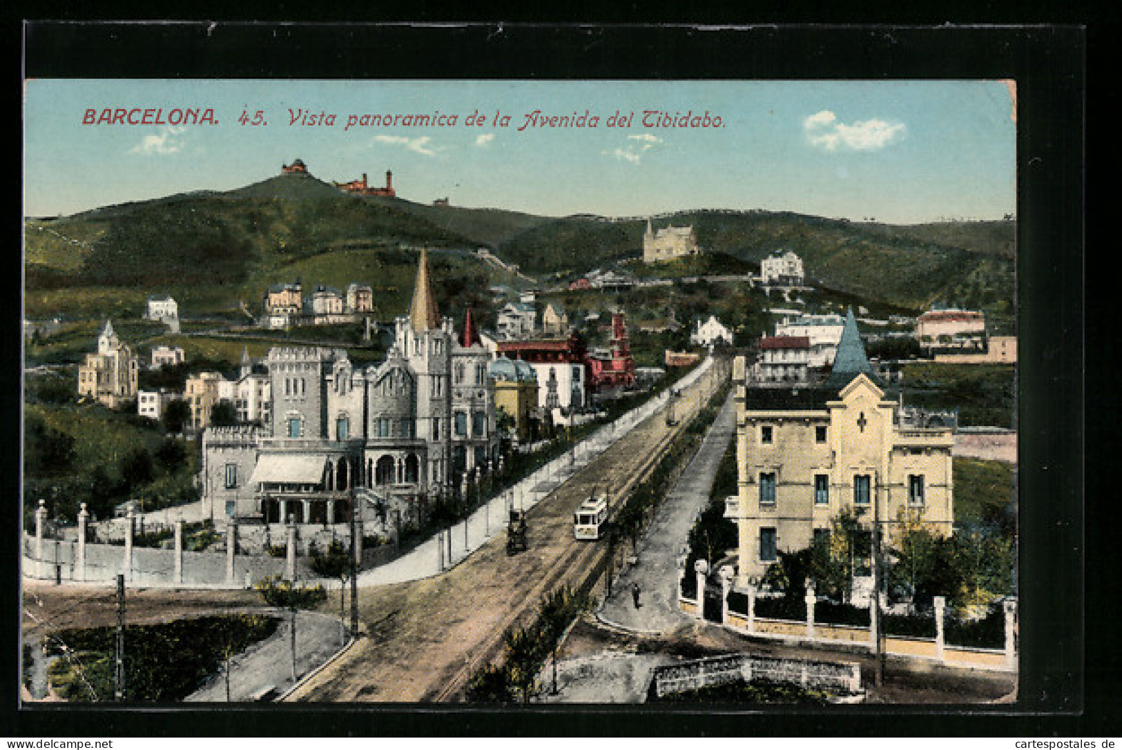 AK Barcelona, Vista Panoramica De La Avenida Del Tibidabo, Strassenbahn  - Strassenbahnen