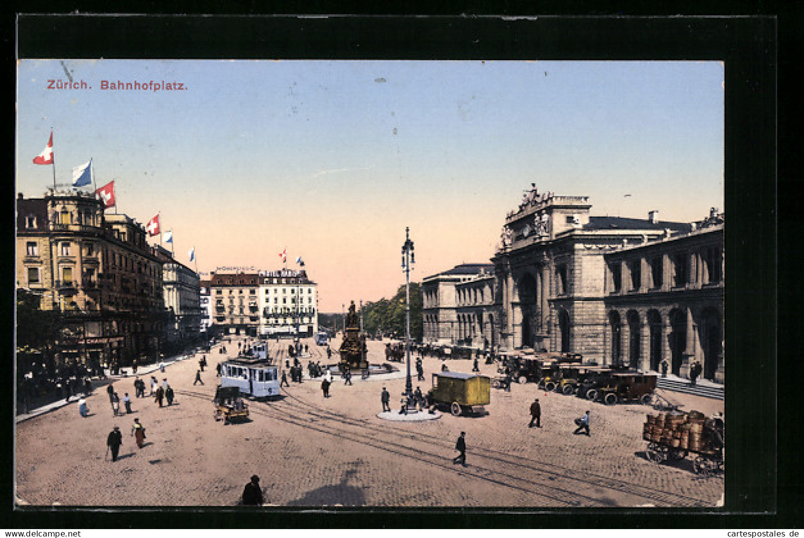 AK Zürich, Bahnhofplatz Mit Strassenbahn  - Strassenbahnen