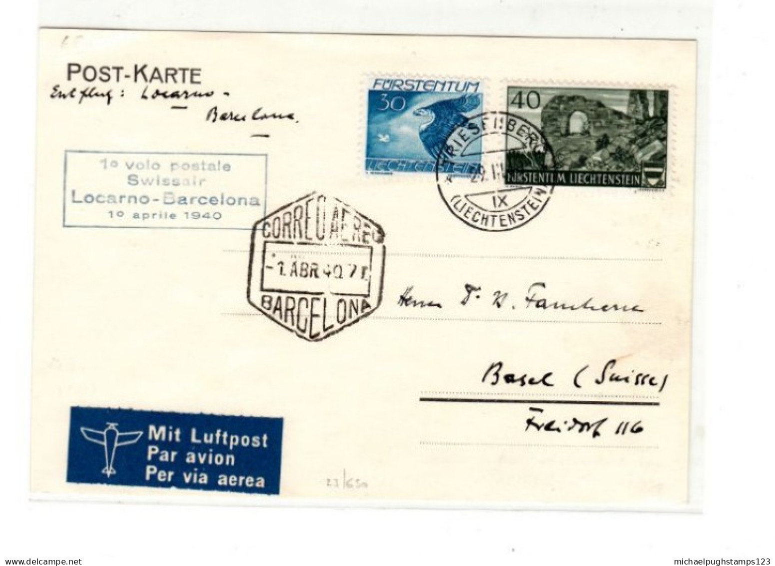 Liechtenstein / Airmail / Spain / Switzerland / Birds - Other & Unclassified