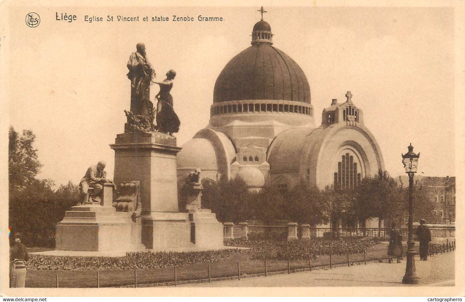 Belgium Cpa Liege Eglise St. Vincent Et Statue Zenobe Gramme - Liège