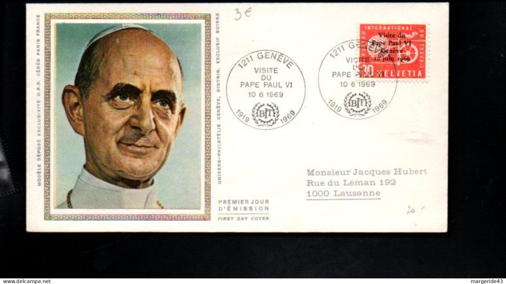 SUISSE FDC 1969 VISITE PAPE PAUL VI - FDC