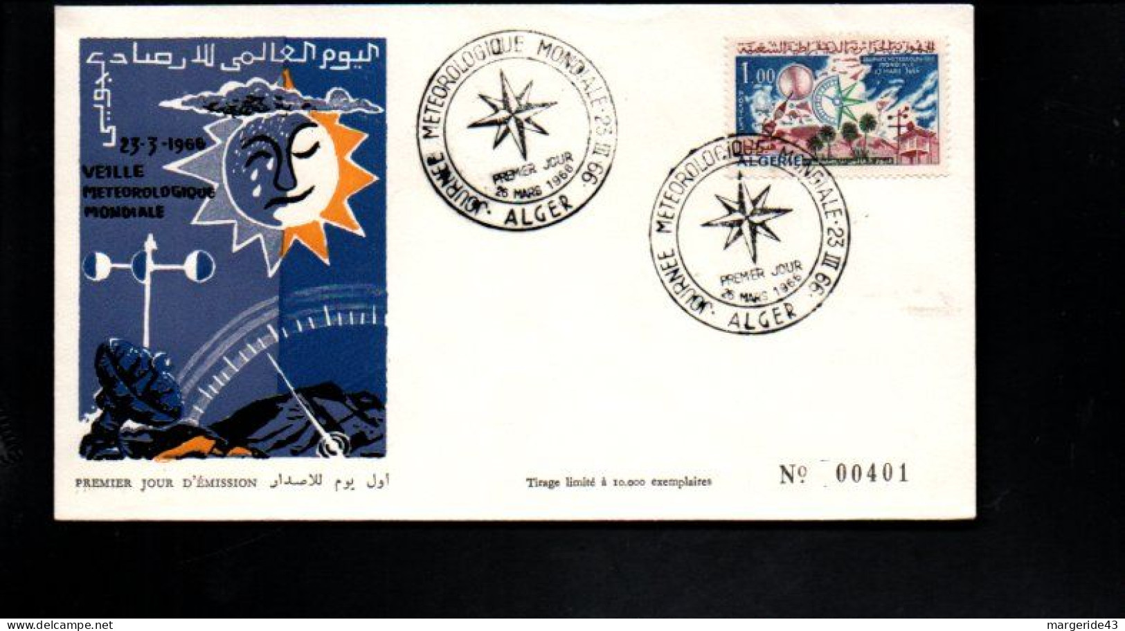 ALGERIE FDC 1966 JOURNEE METEOROLOGIQUE MONDIALE - Algerije (1962-...)