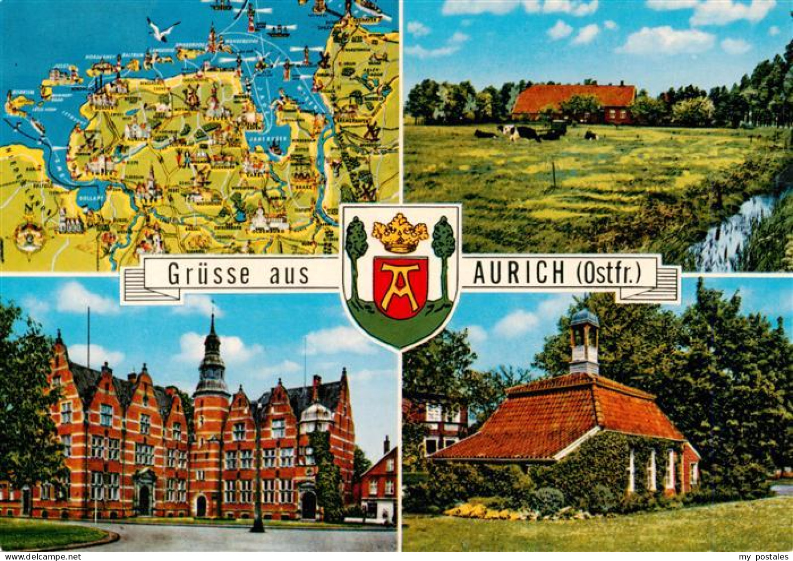 73930061 Aurich_Ostfriesland Gebietskarte Panorama Altes Schloss Pingelhus - Aurich