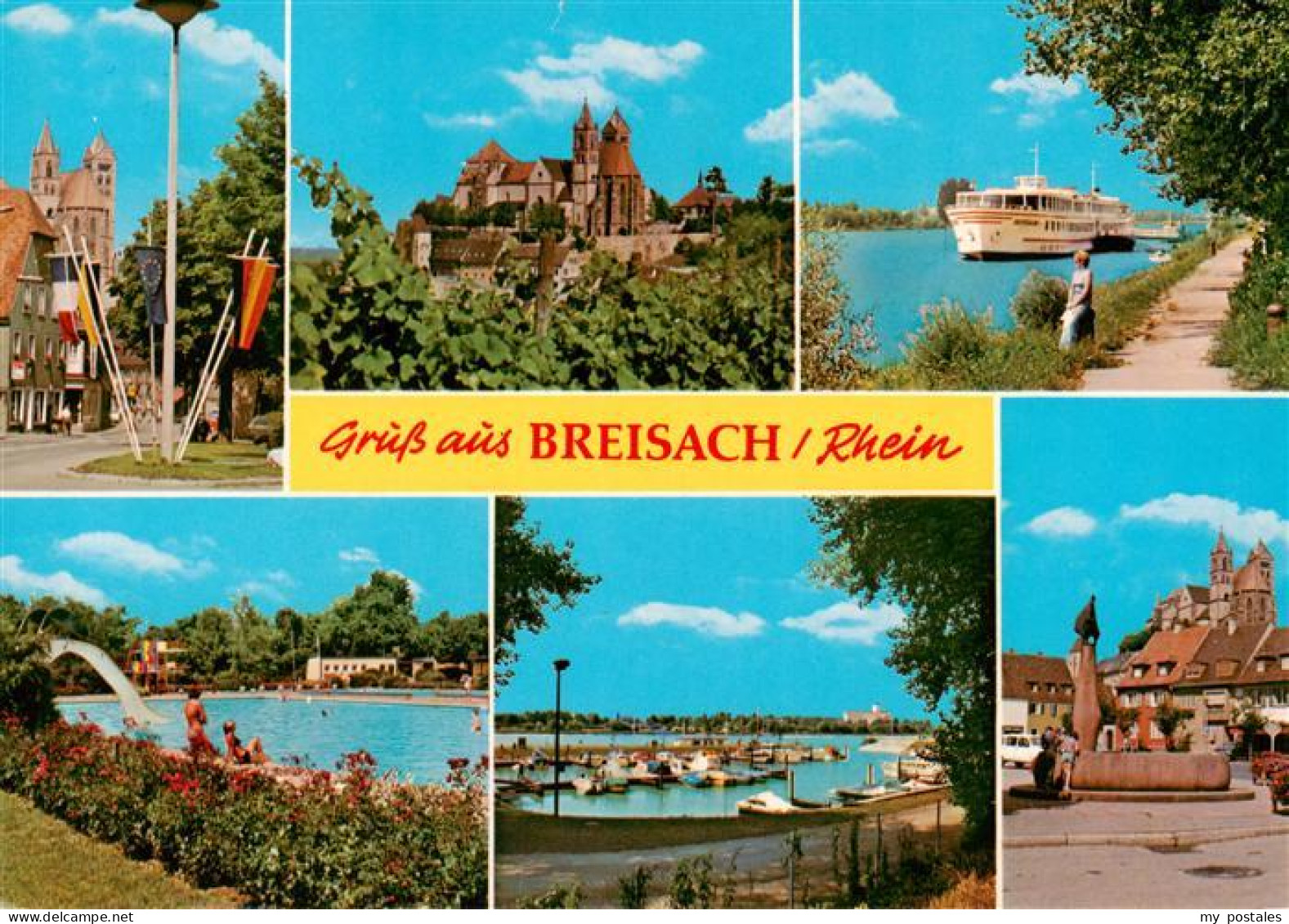 73929986 Breisach_Rhein Fahnenplatz Stephansmuenster Fahrgastschiff Freibad Rhei - Breisach