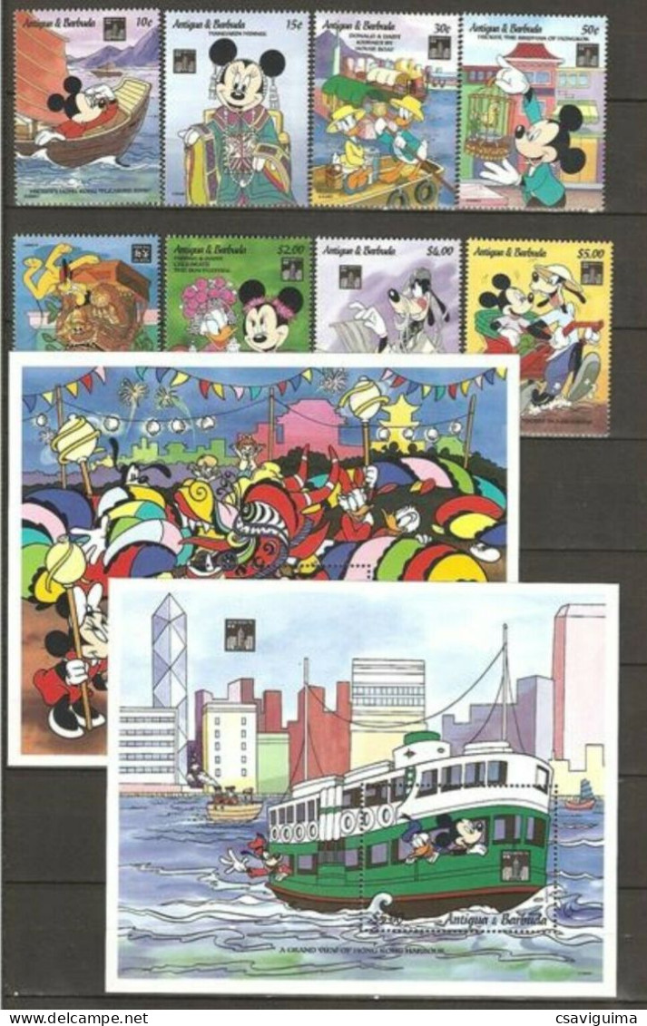 Antigua & Barbuda - 1994 - Disney: Hong Kong In Stamps - Yv 1671/78 + Bf 281/82 - Disney