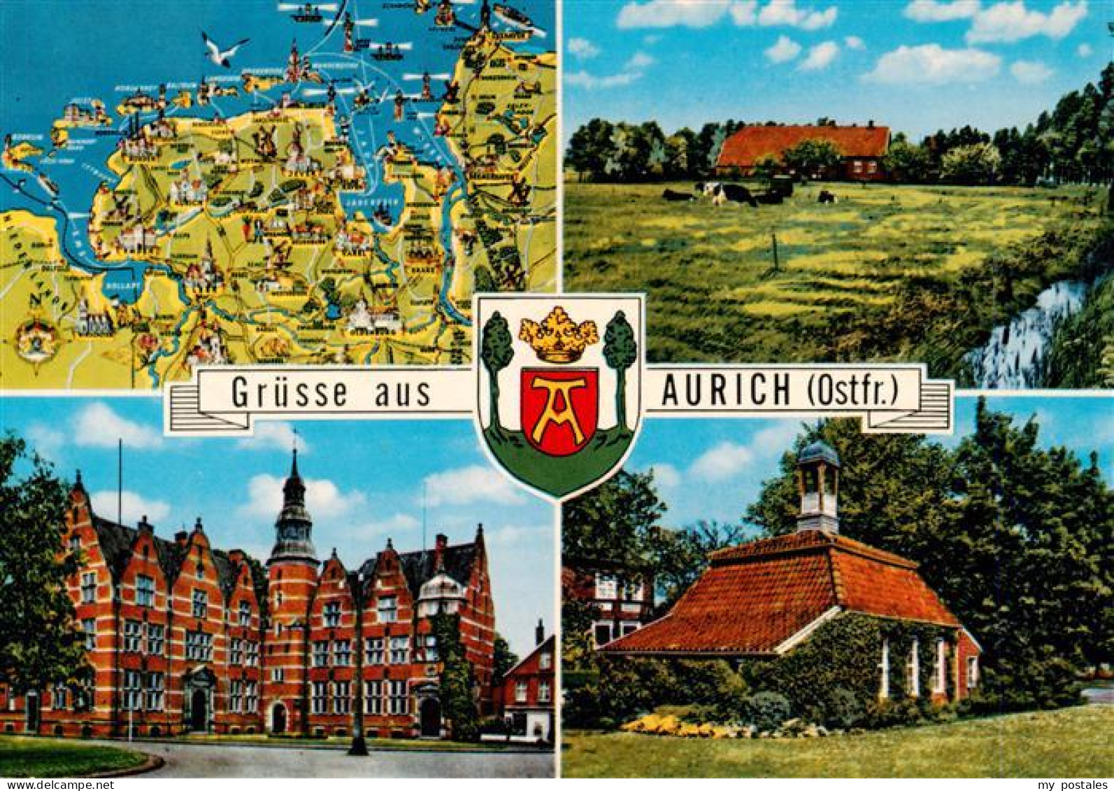 73929634 Aurich_Ostfriesland Gebietskarte Panorama Schloss Ostfriesenhaeuser - Aurich