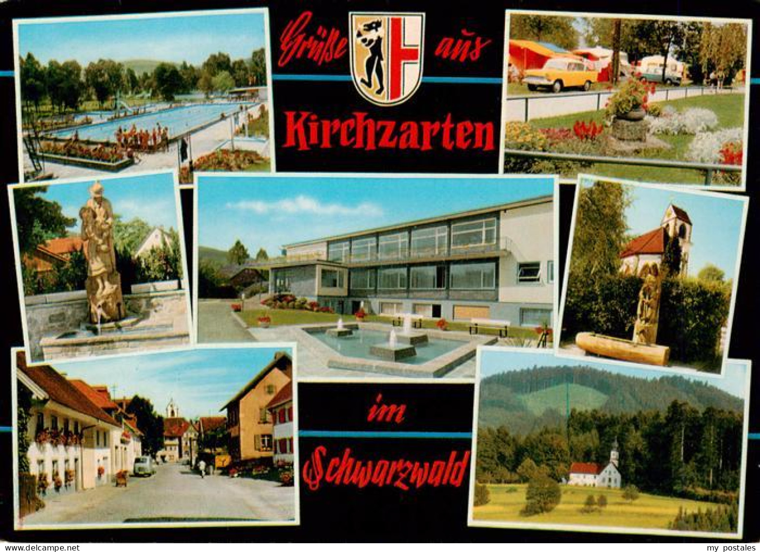 73929594 Kirchzarten Freibad Brunnen Ortsstrasse Schule Kirche Panorama - Kirchzarten