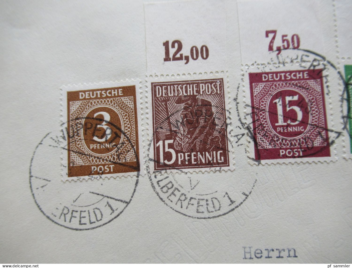 1948 Kontrollrat Ziffer / Arbeiter MiF 3x Platte Oberrand!! Nr.921 Ndgz, Nr.922 Dgz Und Nr.948 Ndgz Fernbrief Wuppertal - Lettres & Documents