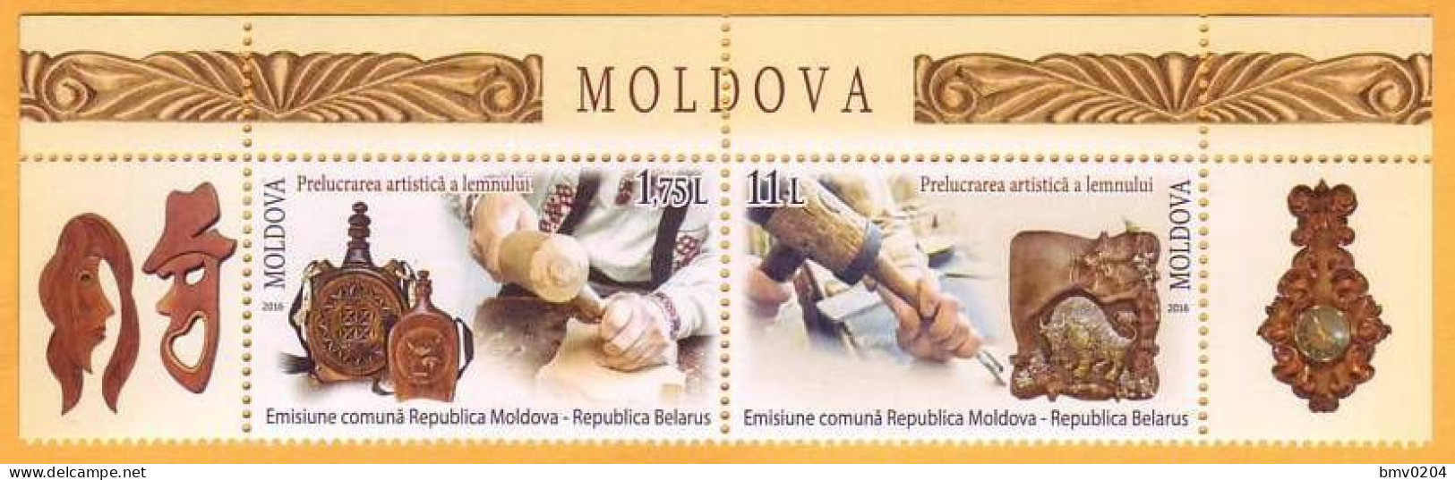 2016  Moldova Moldavie Moldau  Joint Issue Belarus - Moldova. Folk Art. Art Carving  Set Mint. - Moldavië