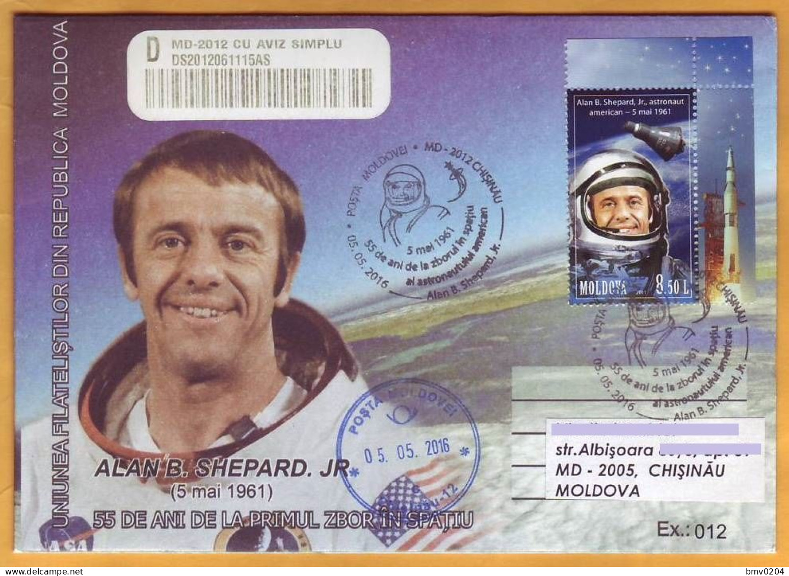 2016  Moldova Moldavie Moldau. Special Cancellations 55 Years Of Flight American Astronaut  Alan Shepard USA - Moldova
