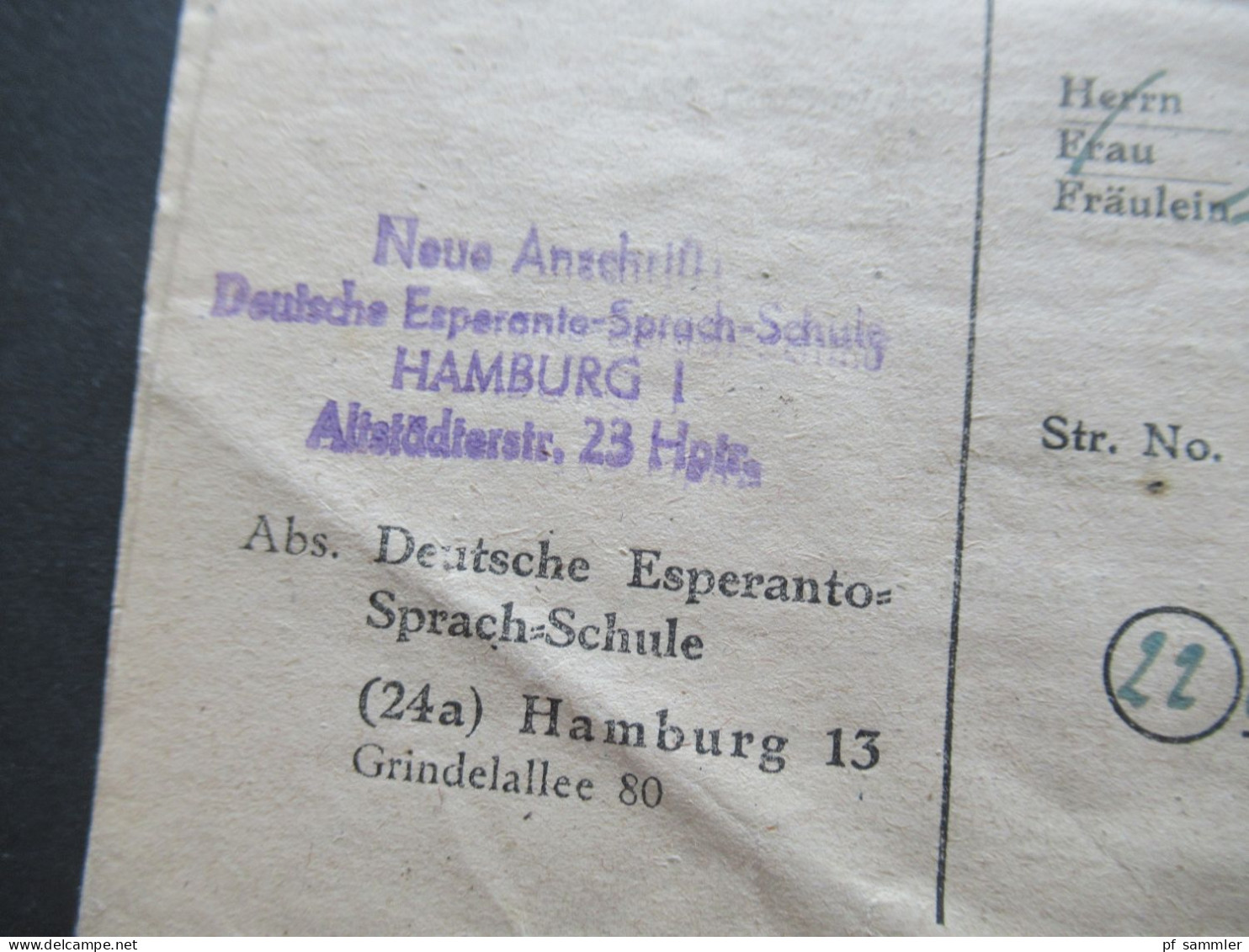 Kontrollrat Sämann Nr.945 EF Eilige Drucksache! Deutsche Esperanto Sprach Schule Hamburg Nach Issum Kr. Geldern - Briefe U. Dokumente