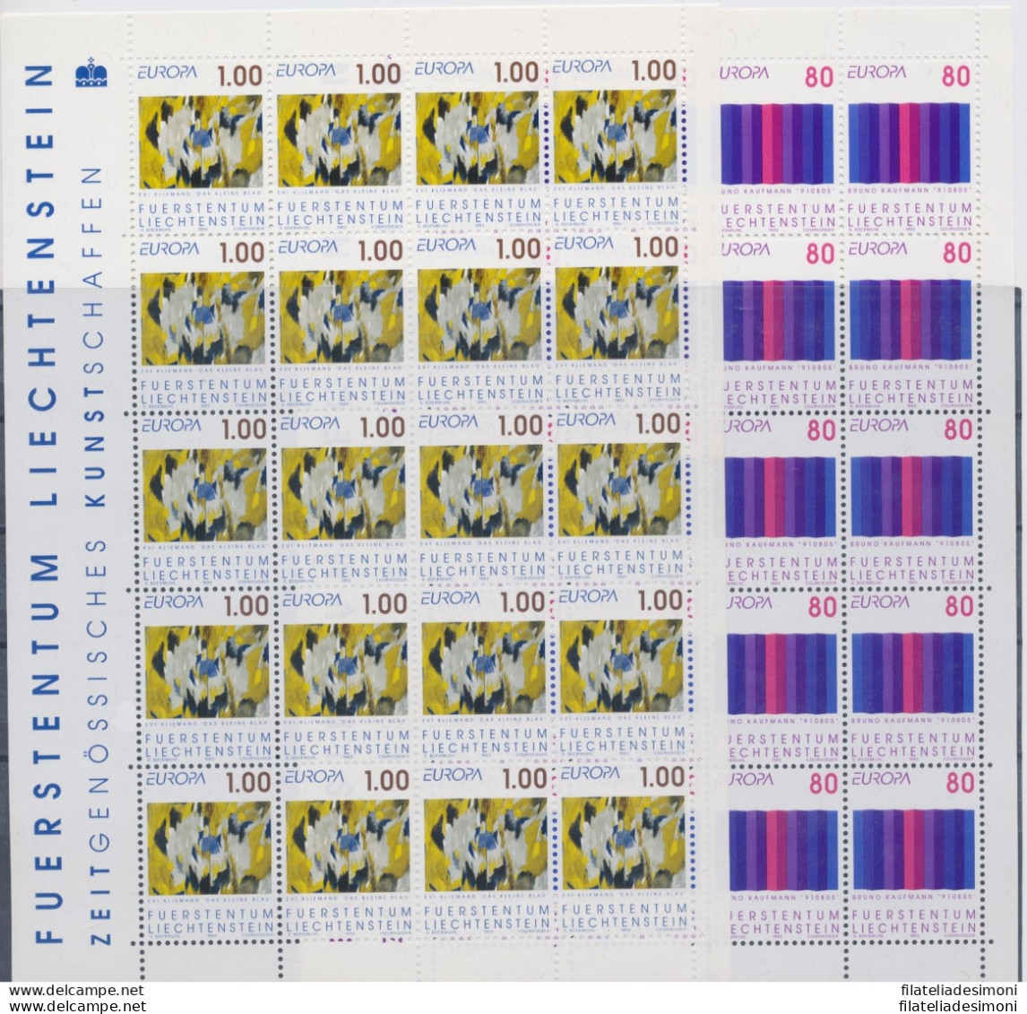 1993 EUROPA CEPT Liechtenstein 2 Minifogli &quot;Arte Contemporanea&quot; MNH** - Autres & Non Classés