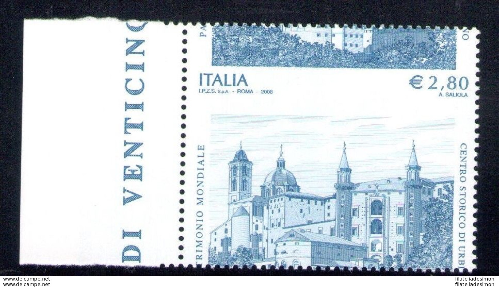 2008 Repubblica Italiana, 2.80€ Urbino, Italia E Valore In Alto  3117 Da MNH** - Varietà E Curiosità