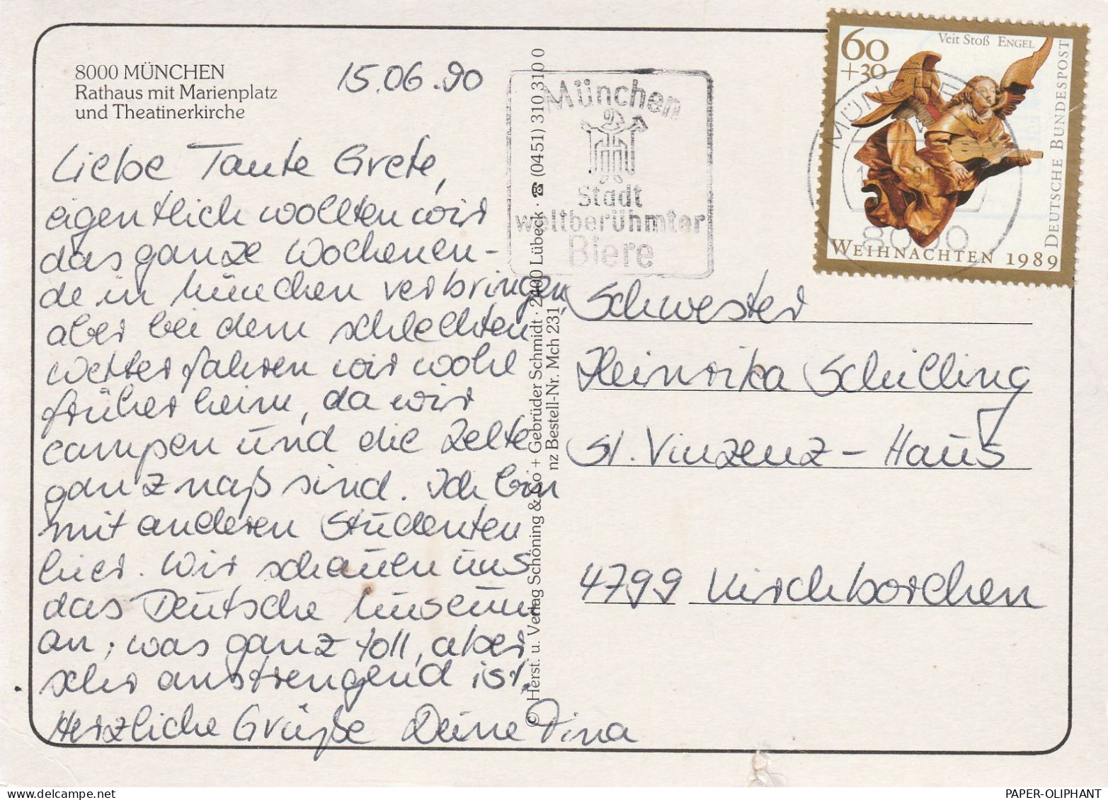 BUND - 1990, Michel 1442 Weihnachten, AK Einzelfrankatur - Covers & Documents