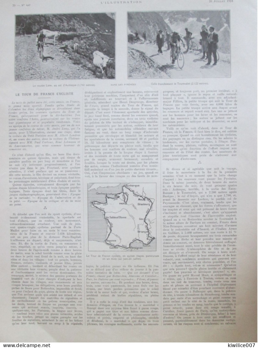 1924 LE TOUR DE FRANCE CYCLISTE   LA GRITTAZ  Tourmalet  Col Aubisque  Mont Angel   THYS AYMO  ALANCOURT  CUVELIER - Sin Clasificación