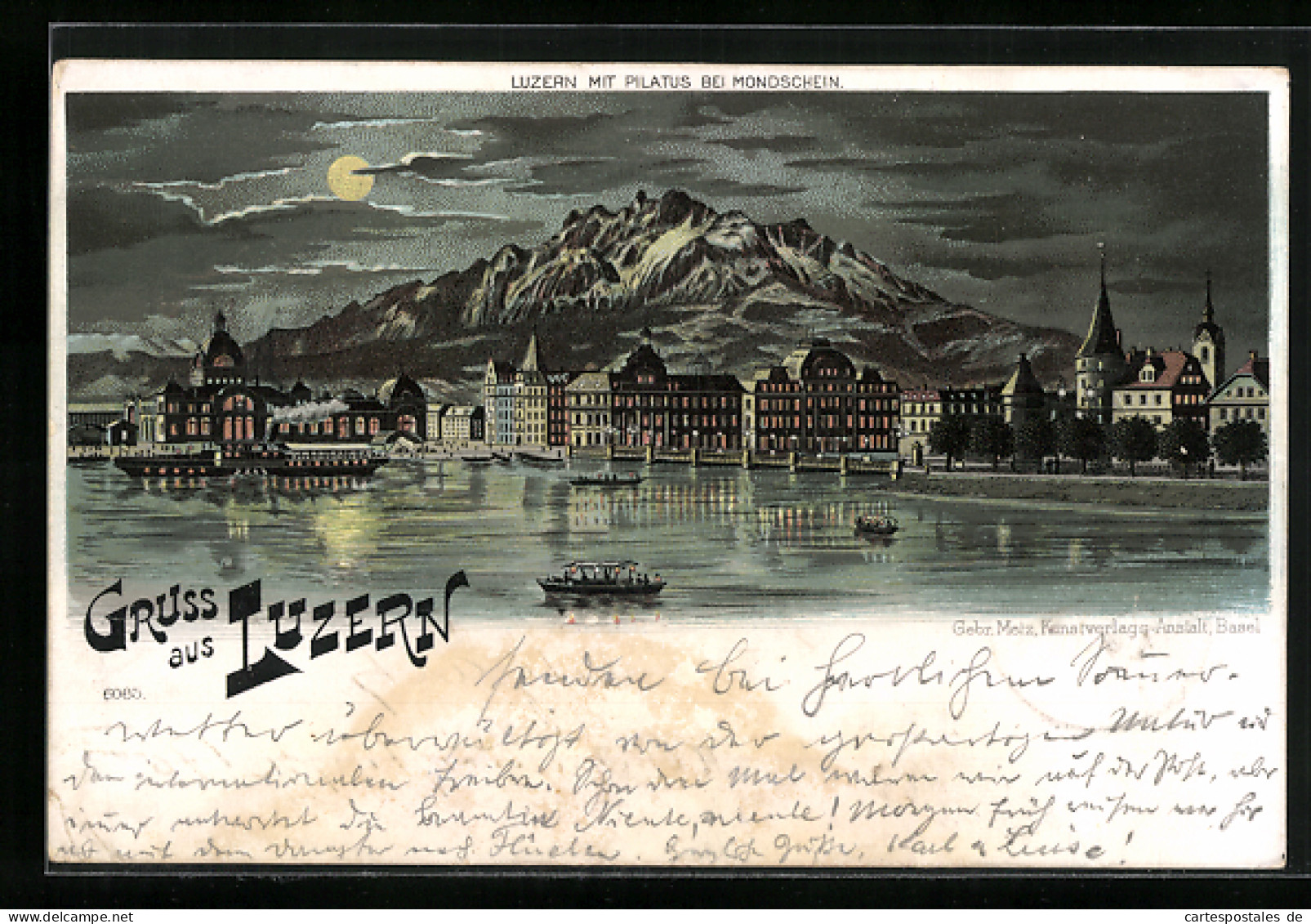 Lithographie Luzern, Uferpartie Mit Pilatus  - Lucerne