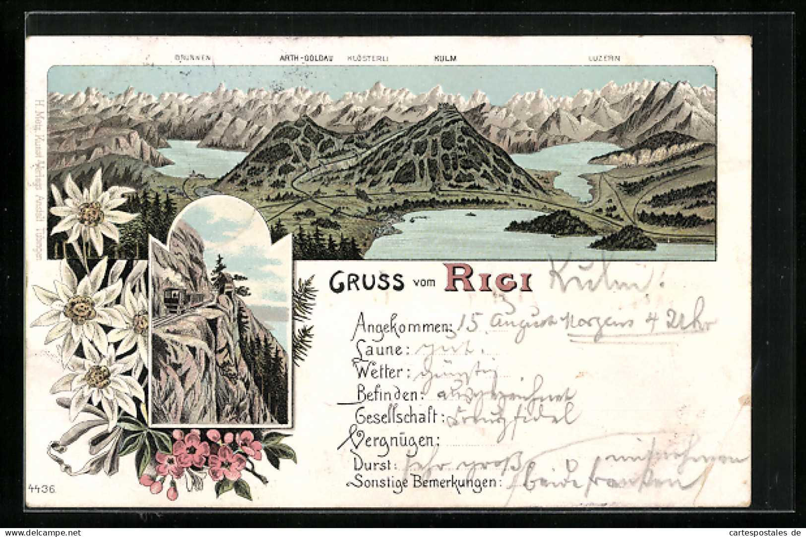 Lithographie Rigi, Alpenpanorama Mit See  - Sonstige & Ohne Zuordnung