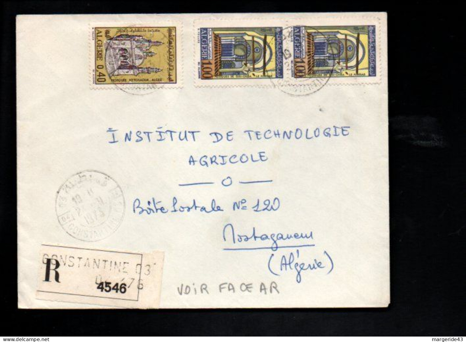 ALGERIE AFFRANCHISSEMENT COMPOSE SUR LETTRE RECOMMANDEE DE CONSTANTINE 1973 - Algerien (1962-...)