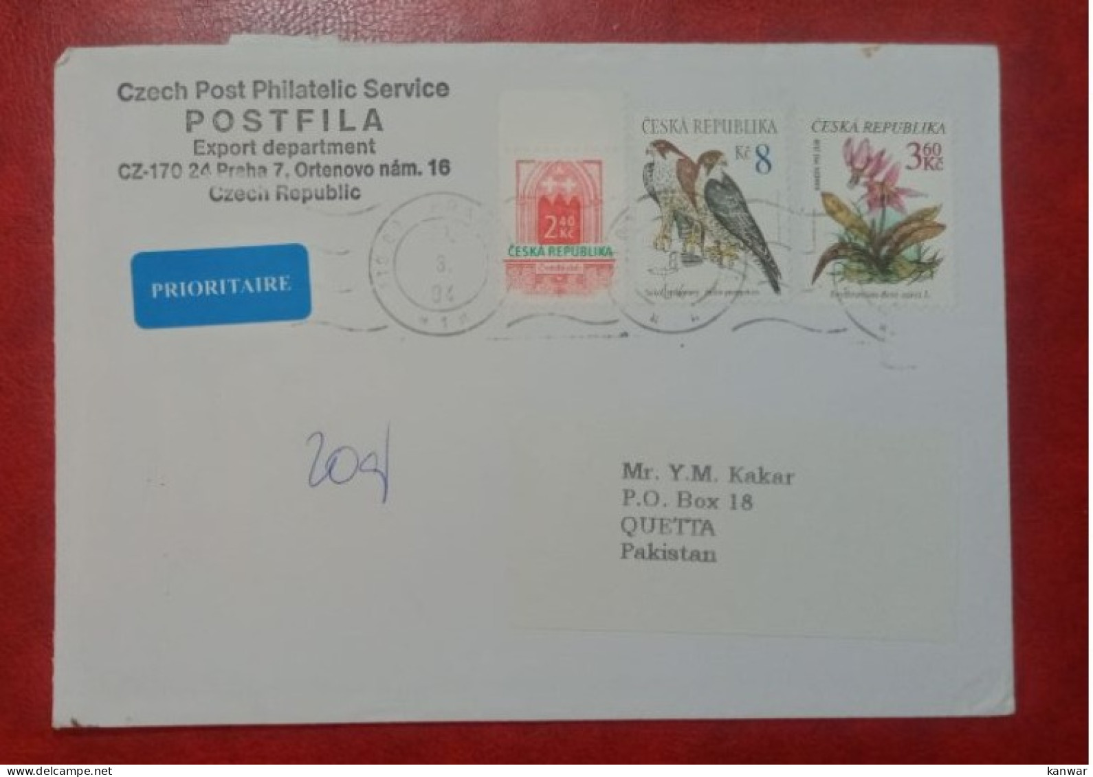 2004 CZECH REPUBLIC TO PAKISTAN USED COVER WITH STAMPS FLOWERS EAGLE BIRDS - Covers & Documents