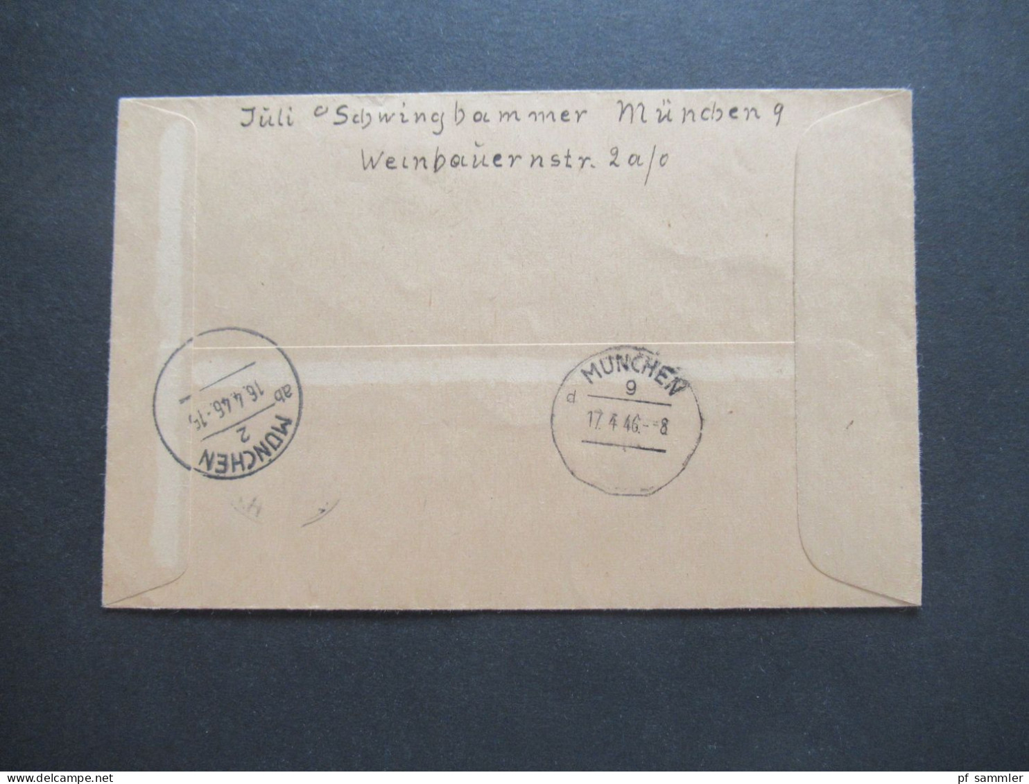 4.1946 Bizone Am Post Nr.9 MiF mit Ziffer Einschreiben Ortsbrief Not R-Zettel gestempelt München 9 Judaika / Ignaz