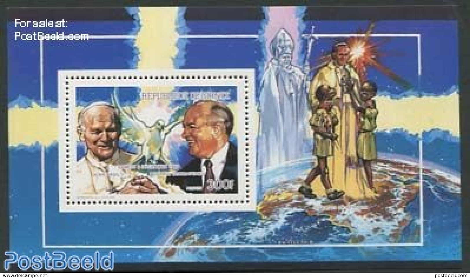Guinea, Republic 1990 Pope S/s, Mint NH, Nature - Religion - Birds - Pope - Papes