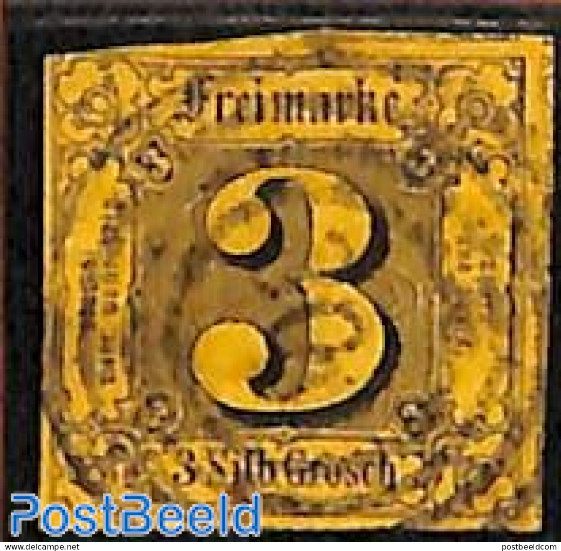 Germany, Thurn & Taxis 1852 3 Gr Black On Yellow, Used, Used Stamps - Other & Unclassified