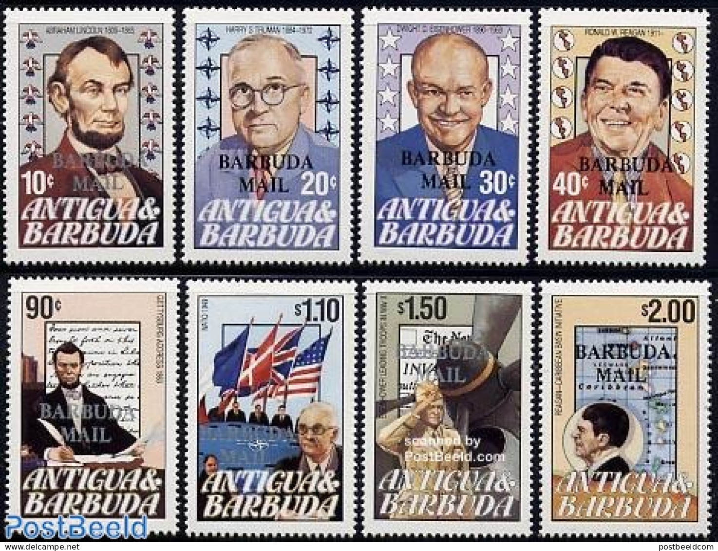 Barbuda 1984 US Presidents 8v, Mint NH, History - Various - American Presidents - Maps - Art - Handwriting And Autogra.. - Aardrijkskunde