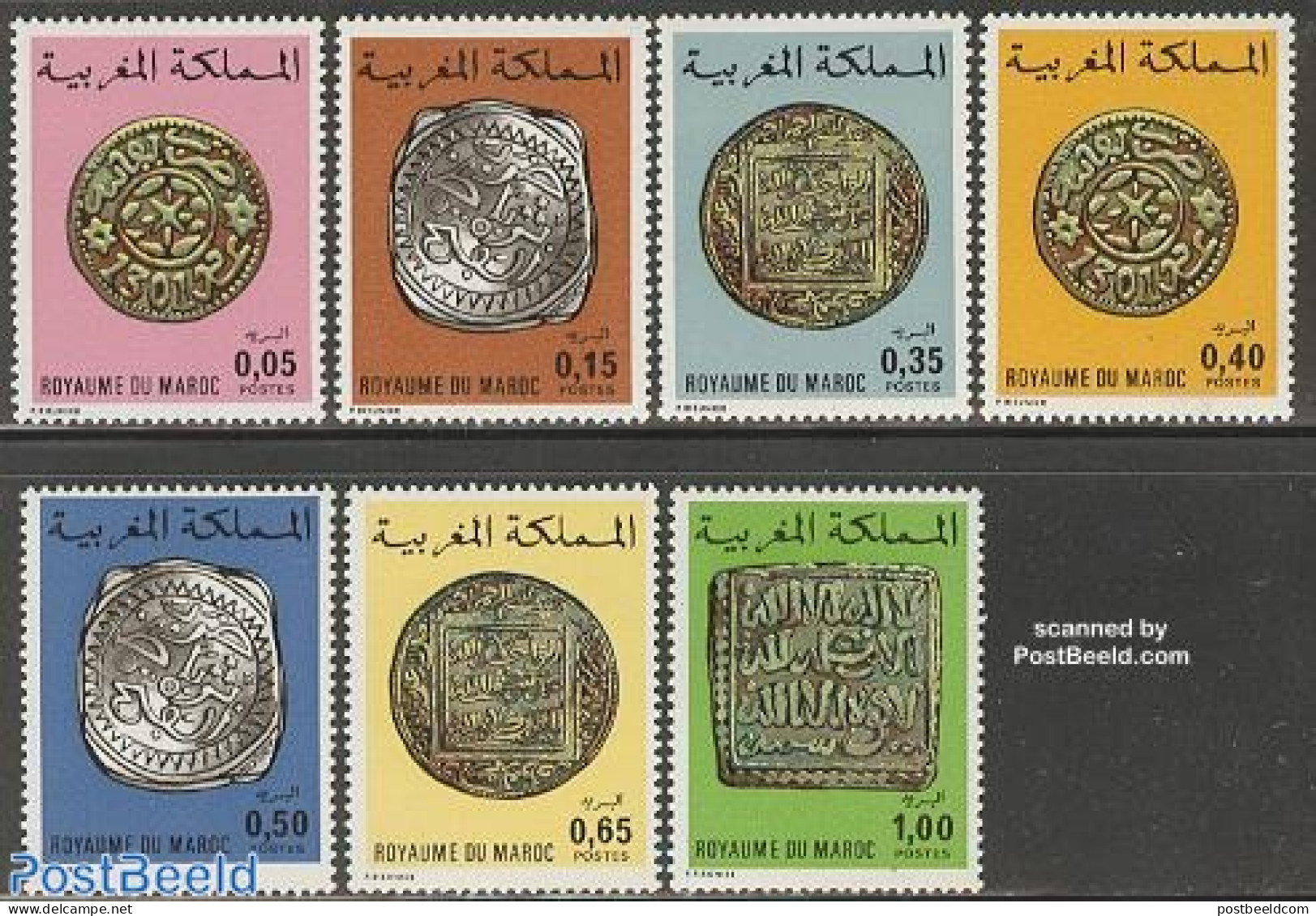 Morocco 1976 Coins 7v, Mint NH, Various - Money On Stamps - Monedas