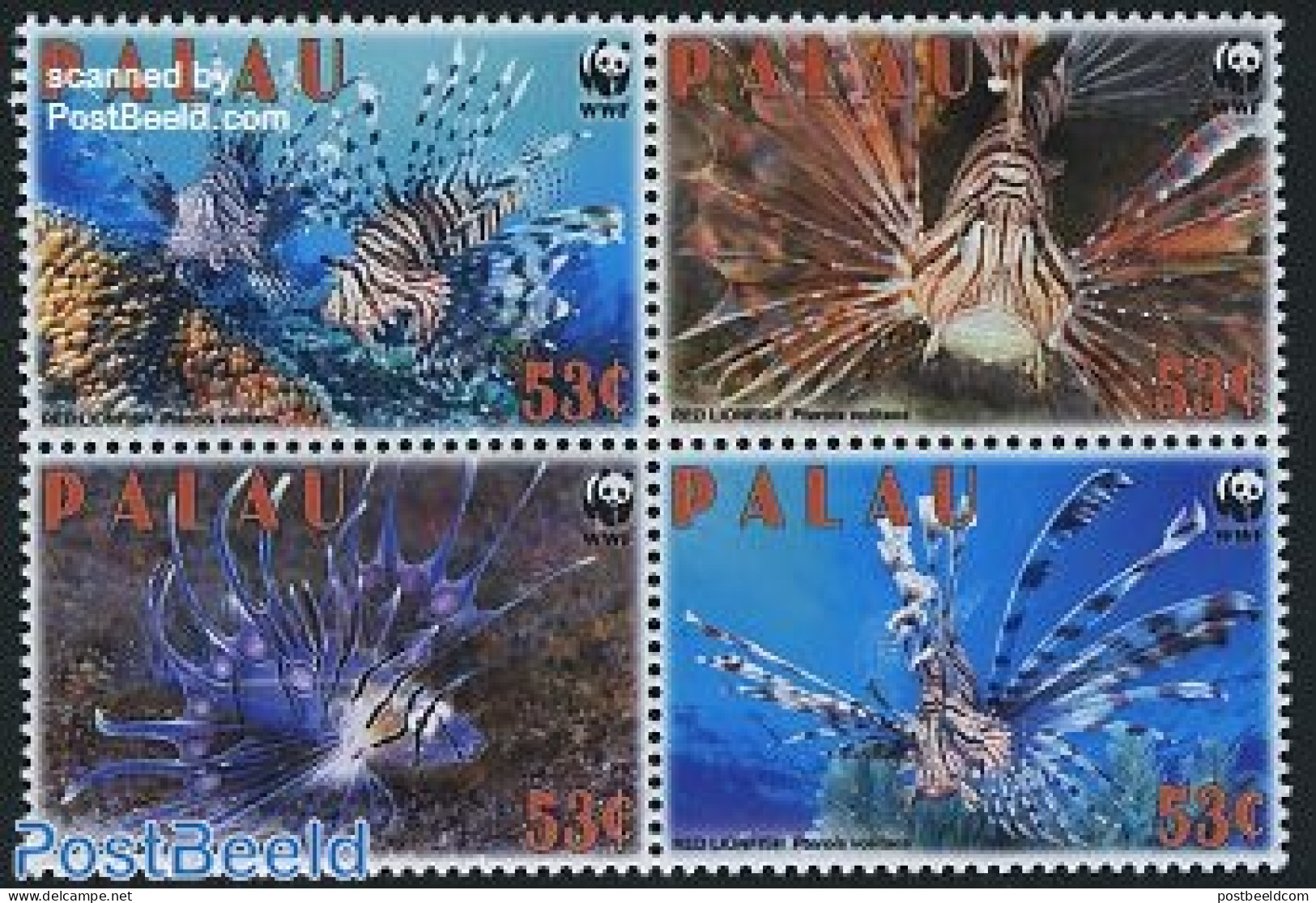 Palau 2009 WWF, Red Lionfish 4v [+], Mint NH, Nature - Fish - World Wildlife Fund (WWF) - Fishes