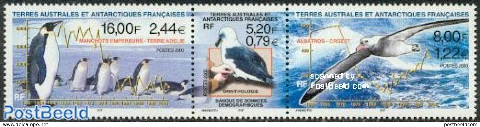 French Antarctic Territory 2000 Animal Files 3v [::], Mint NH, Nature - Birds - Penguins - Unused Stamps