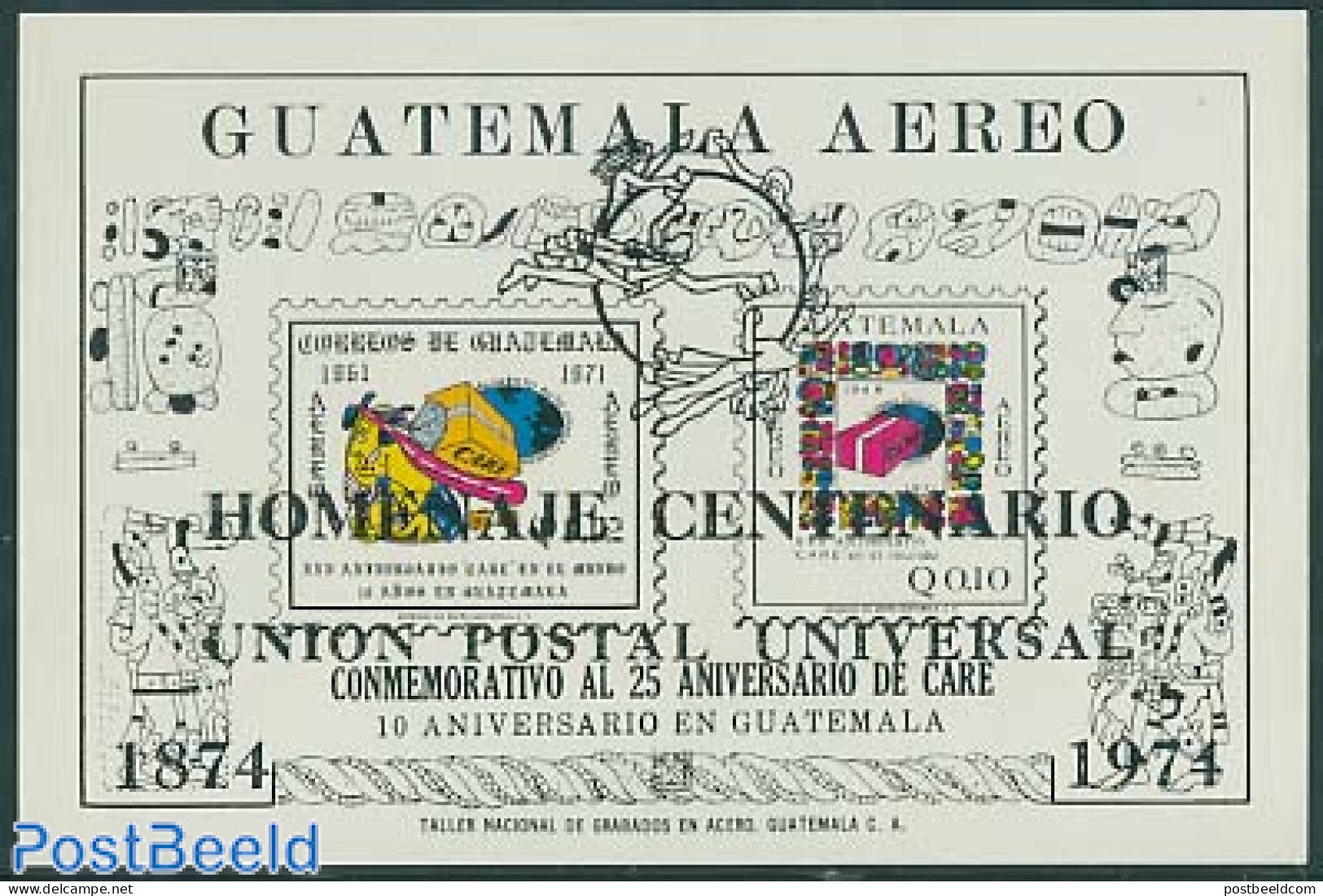Guatemala 1974 UPU Centenary S/s, Mint NH, Stamps On Stamps - U.P.U. - Stamps On Stamps