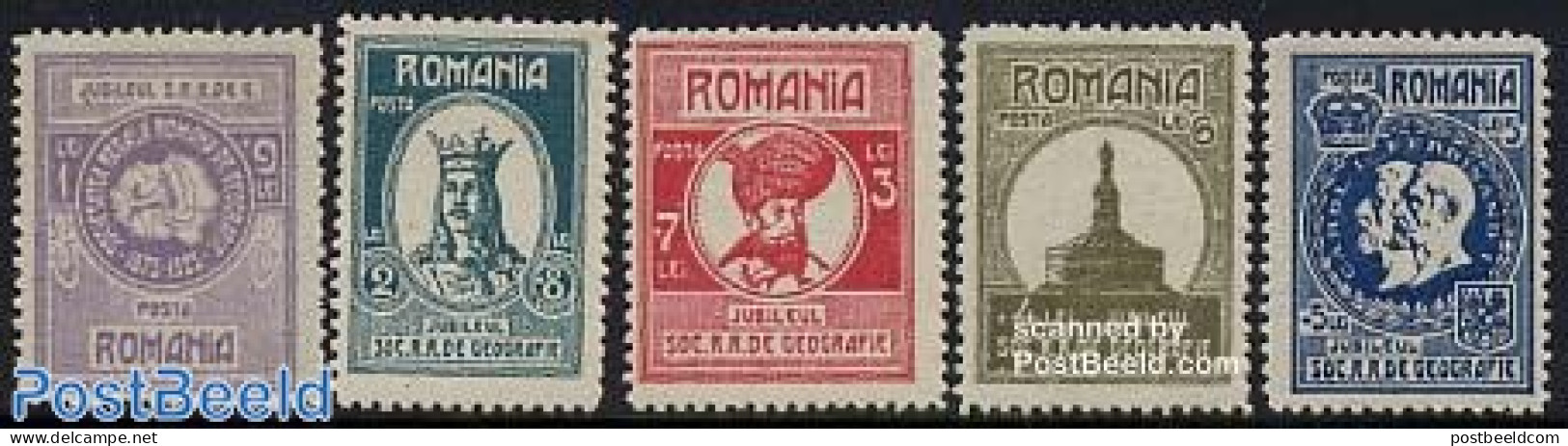 Romania 1927 Geographic Society 5v, Mint NH, History - Various - Kings & Queens (Royalty) - Maps - Neufs