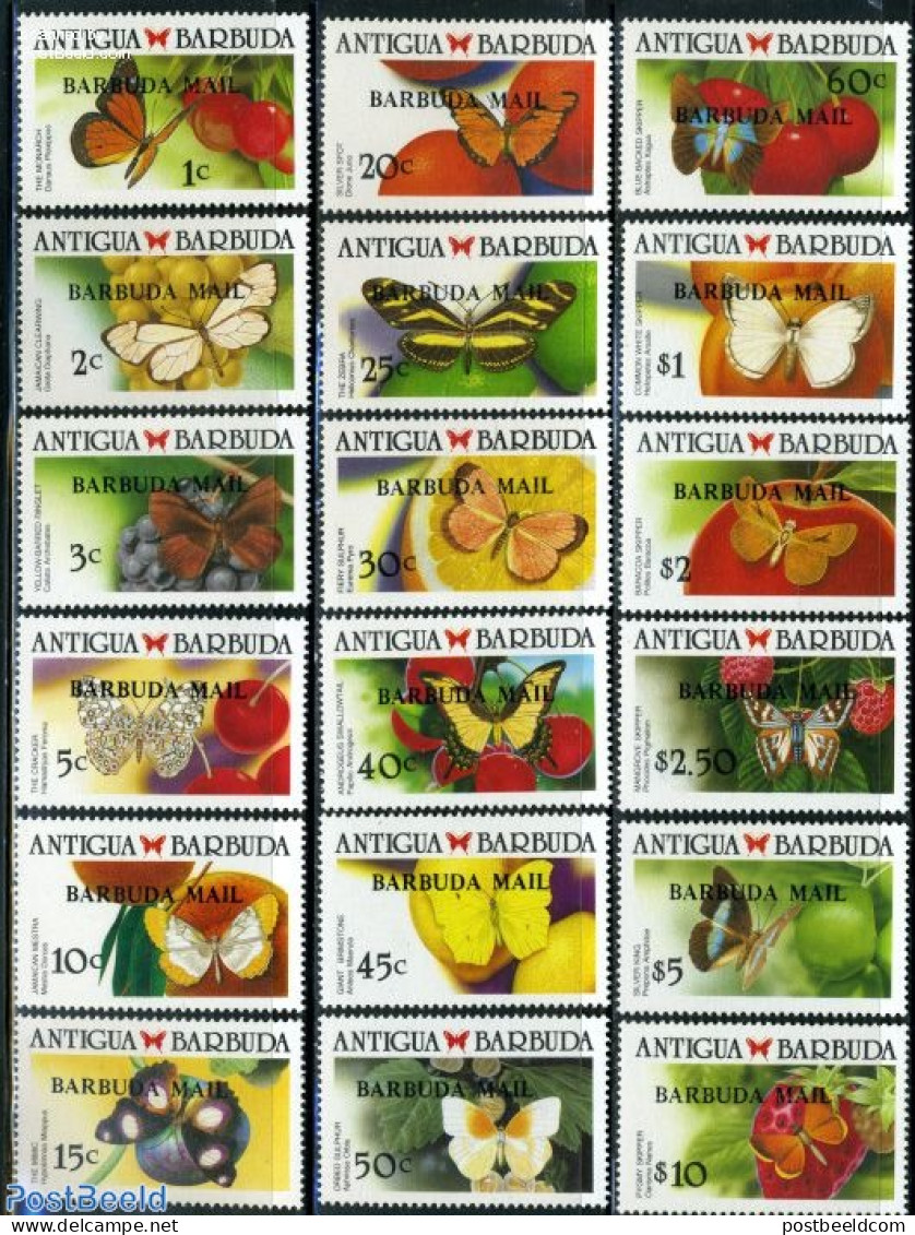 Barbuda 1988 Definitives, Butterflies 18v, Mint NH, Nature - Butterflies - Barbuda (...-1981)