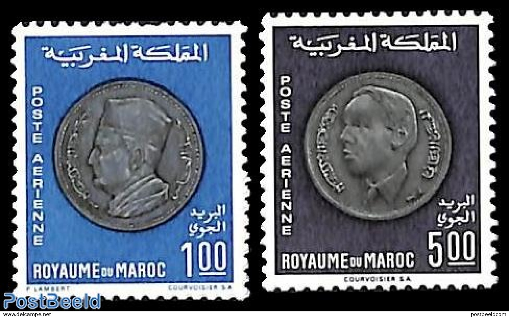 Morocco 1969 Coins 2v, Mint NH, Various - Money On Stamps - Monete