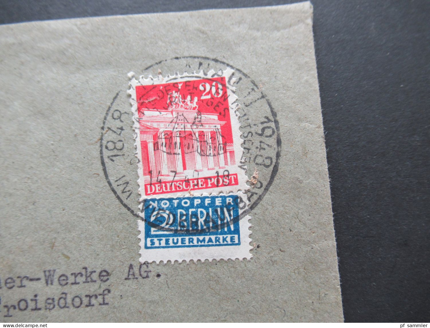 7.1949 Bizone Bauten Nr.85 Mit Notopfer Fernbrief Mit Sonderstempel Hanau Umschlag Maschinenfabrik A. Pelissier Nachfolg - Storia Postale