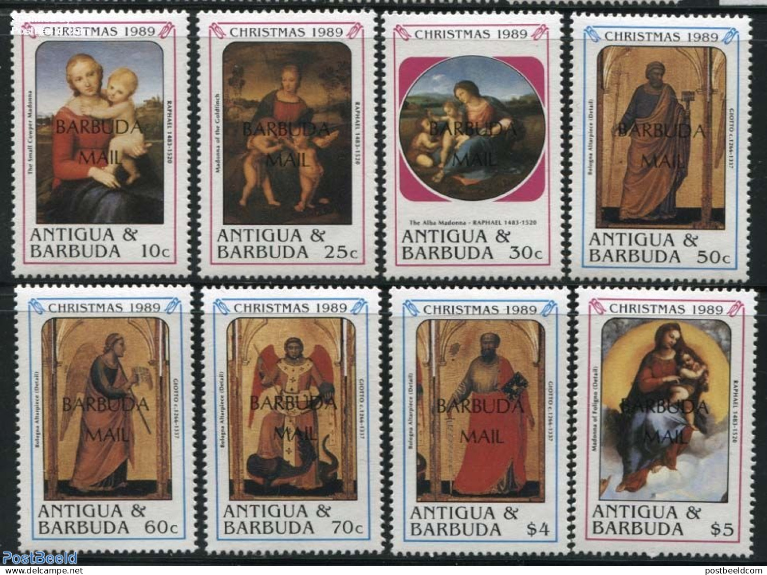 Barbuda 1989 Christmas 8v, Mint NH, Religion - Christmas - Art - Paintings - Noël