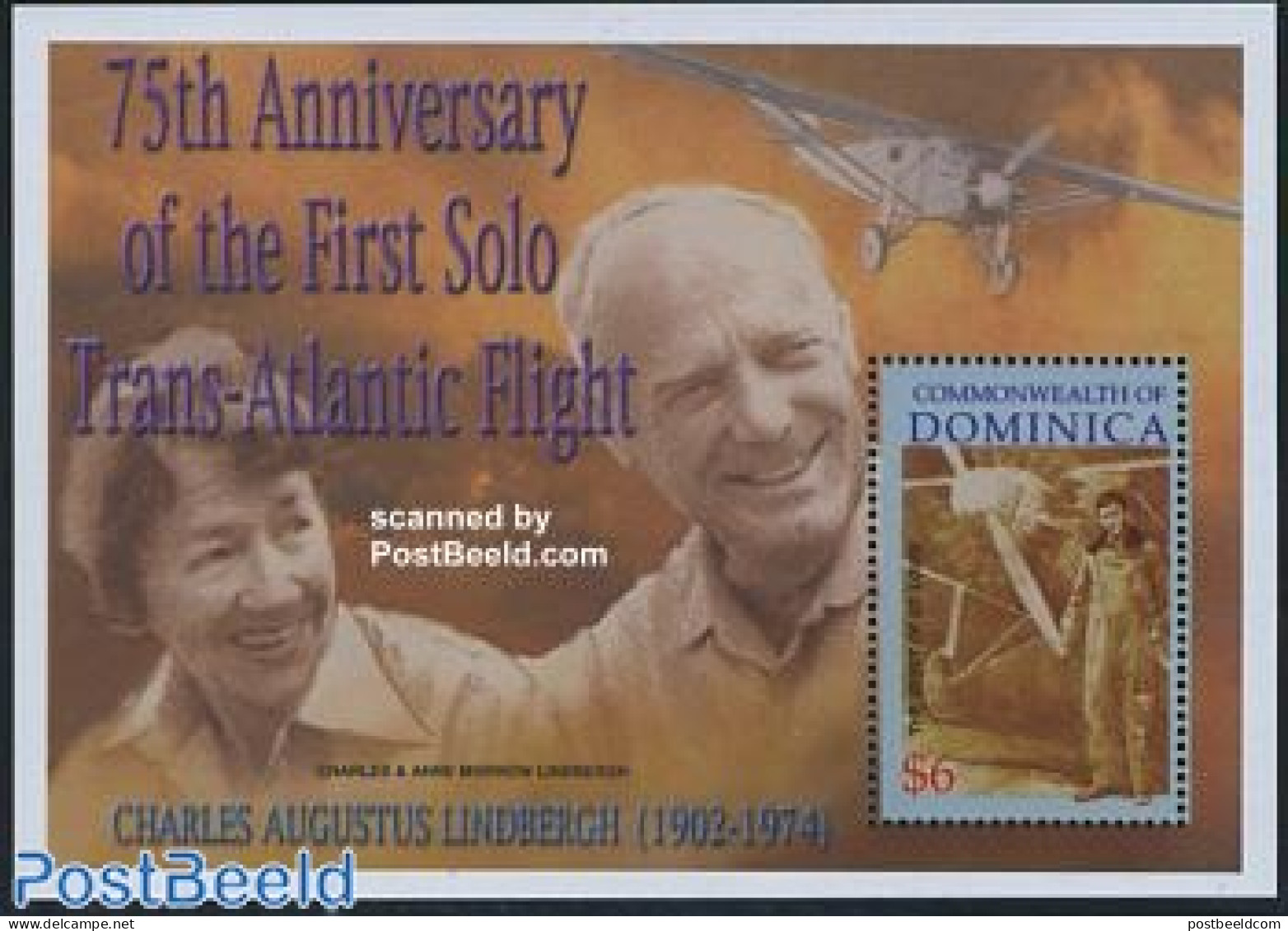 Dominica 2002 Lindbergh Flight S/s, Mint NH, Transport - Aircraft & Aviation - Airplanes