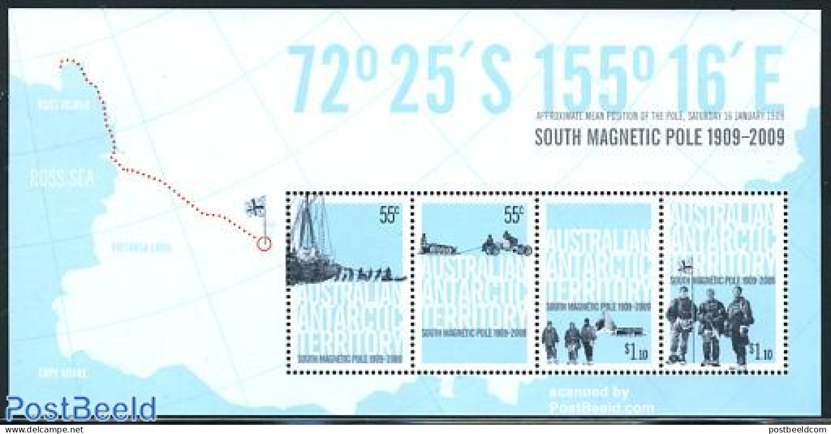 Australian Antarctic Territory 2009 South Magnetic Pole S/s, Mint NH, History - Science - Transport - Explorers - The .. - Explorateurs