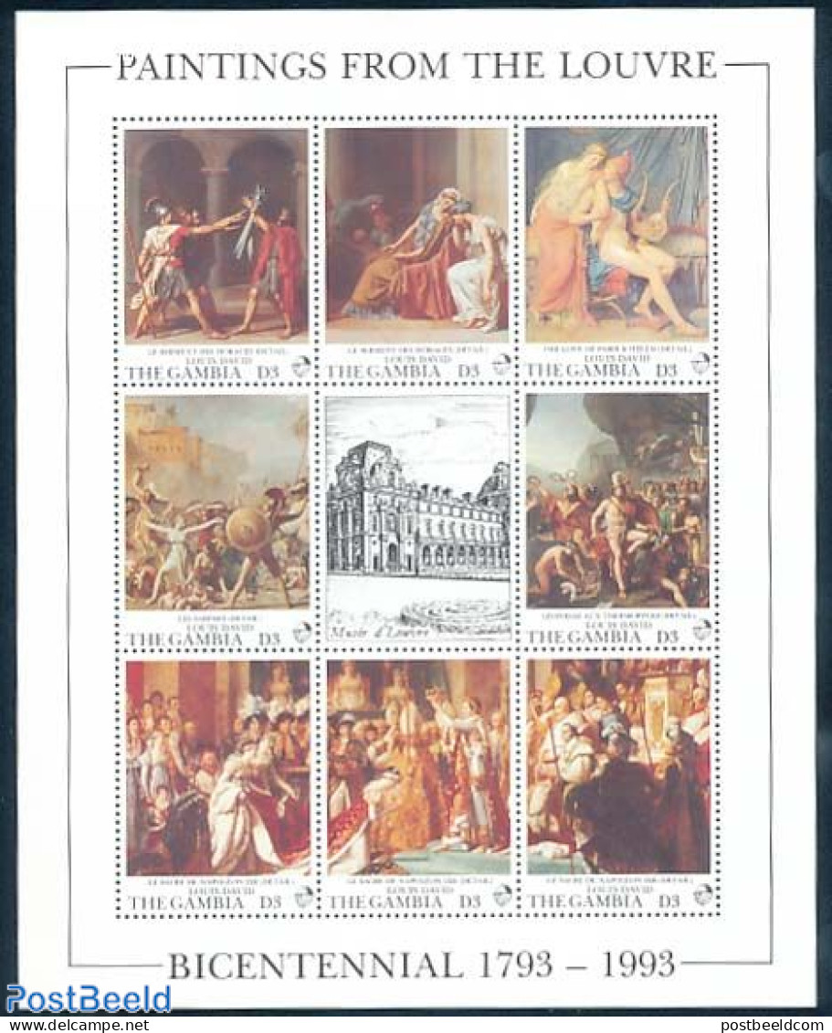 Gambia 1993 Louvre Museum 8v M/s, Mint NH, Art - Paintings - Gambie (...-1964)