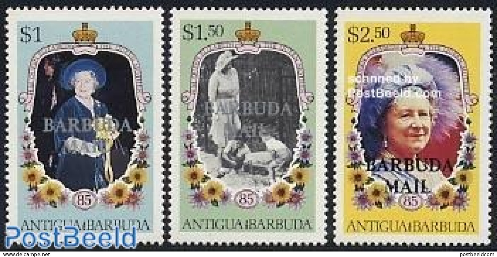 Barbuda 1985 Queen Mother 3v, Mint NH, History - Kings & Queens (Royalty) - Royalties, Royals