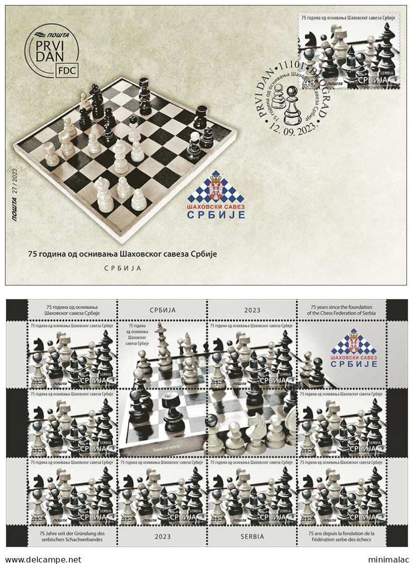 Serbia 2023. 75 Years Since The Foundation Of The Chess Federation Of Serbia, FDC +  Mini Sheet, MNH - Servië