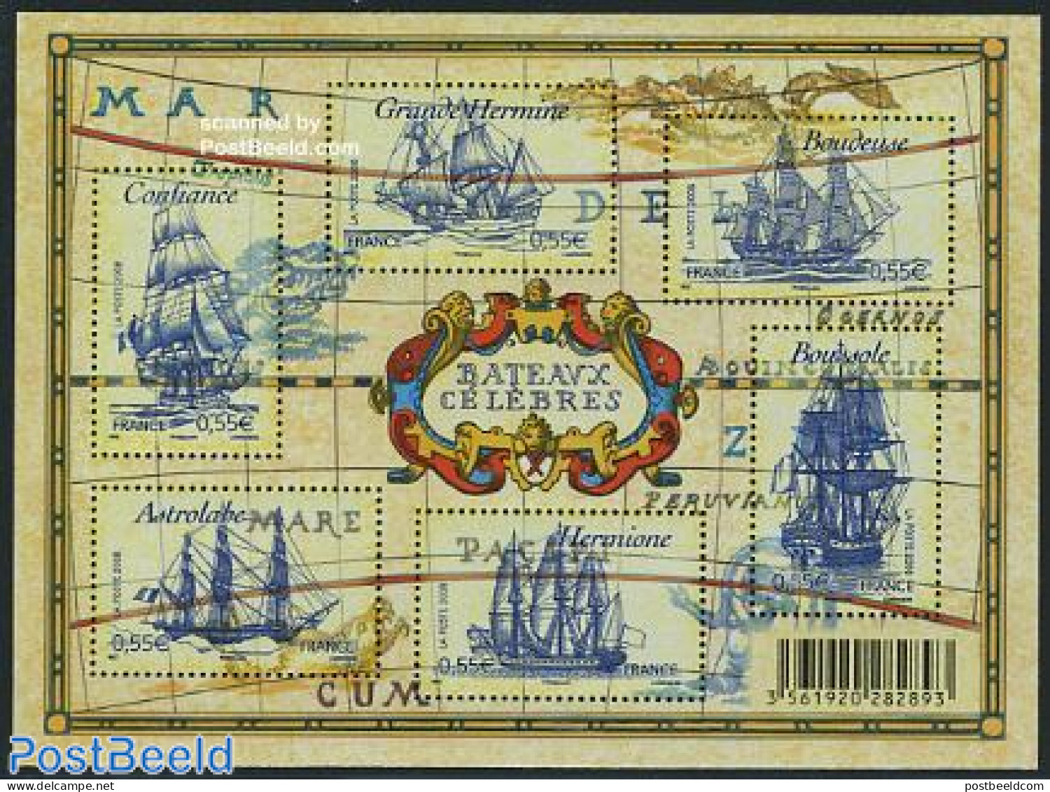 France 2008 Famous Boats 6v M/s, Mint NH, Transport - Ships And Boats - Unused Stamps